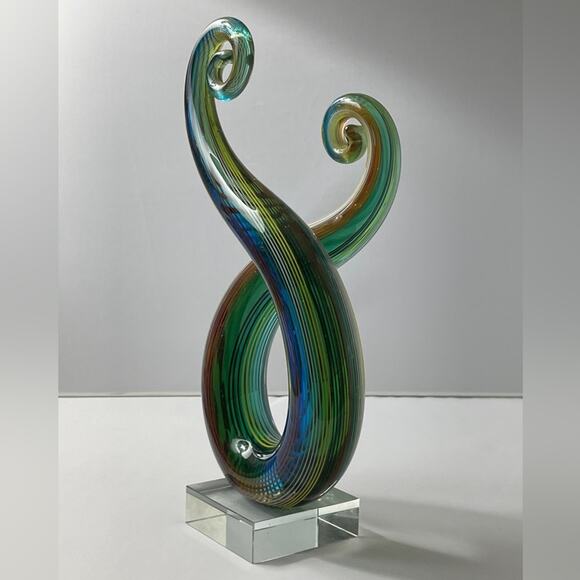 Art Glass Swirl Sculpture 9"‎ Tall Rainbow - Picture 10 of 15
